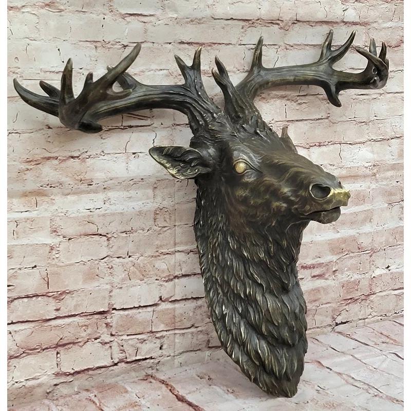 Loon Peak® Kaelib Hanging Wall Art Mounted Elk Deer Bust Head Stag Antlers Buck Bronze Sculpture