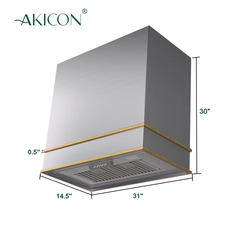Akicon Akicon 30" Stainless Steel 600 CFM Ducted (Vented) Wall Mounted Required Range Hood AK-HS30HB-BSG