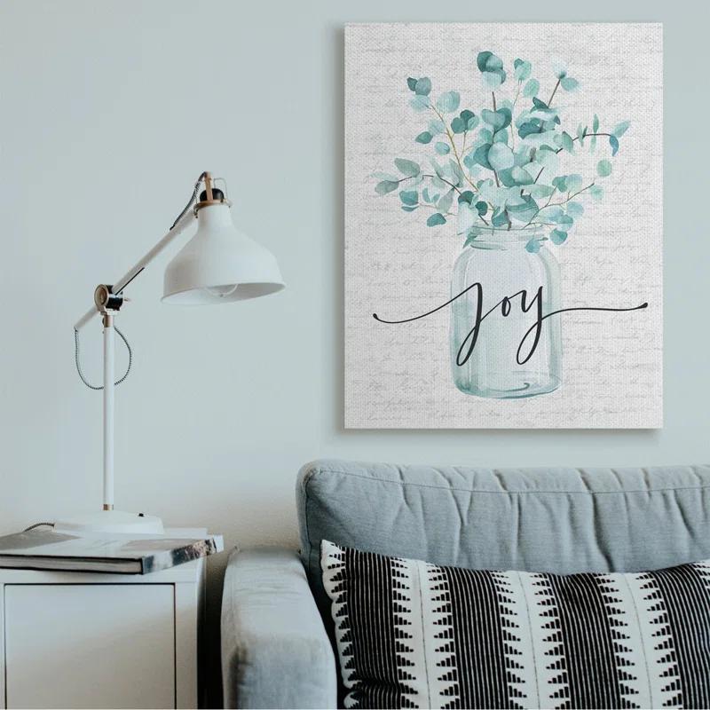 Stupell Industries " Aqua Blue Plant Leaves In Jar Joy Text Design " by Lettered And Lined