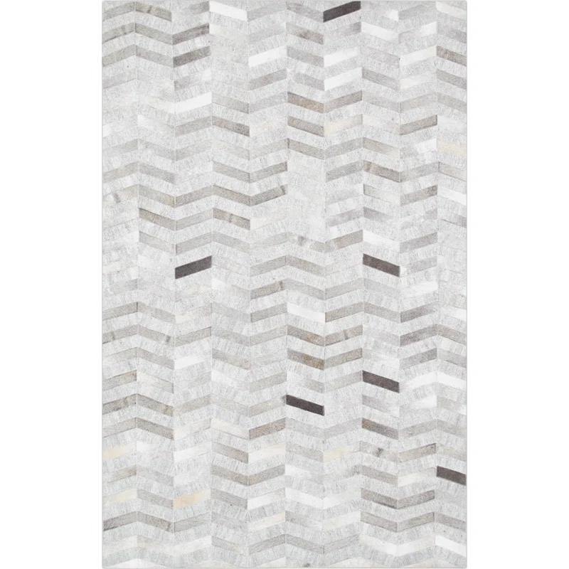 Pasargad Chevron Handmade Cowhide Silk Silver/Gray Area Rug