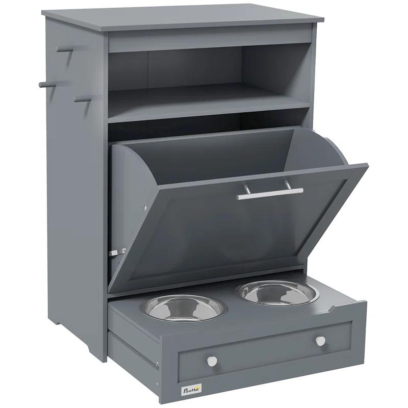 Pawhut Elevated Feeder, Pet Feeder Station, Storage Cabinet