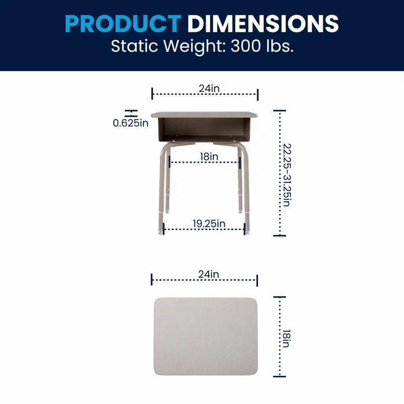 Flash Furniture Goddard Height-Adjustable Open Front Student Desk with Metal Book Box