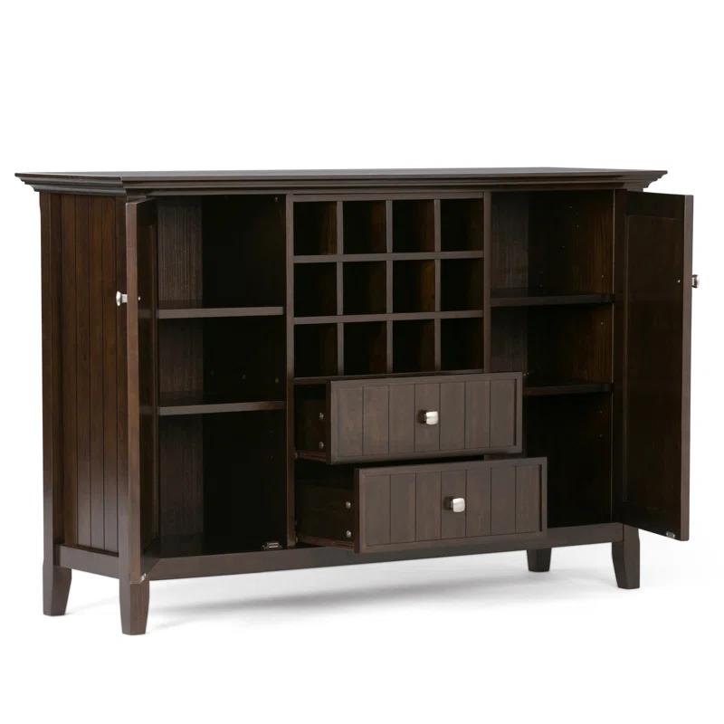 Simpli Home Bedford 54"W Solid Wood Sideboard Buffet and Wine Rack, 2 Drawers, and 2 Cabinets