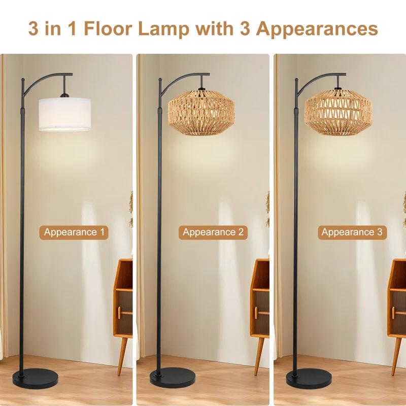 Bay Isle Home™ Boho 72'' Rattan Floor Lamp With 3 Color Temps, 360° Rotatable Modern Farmhouse Design For Bedroom/Living Room/Office