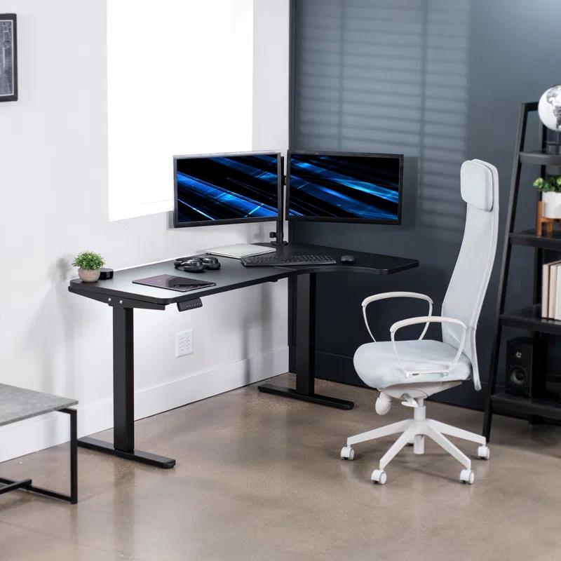 VIVO Black Electric 58" x 35" Dual Motor Standing Corner Desk, DESK-KIT-E2RB