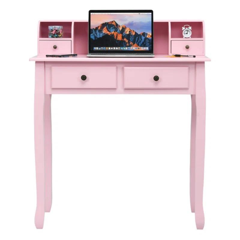 Canddidliike Removable Floating Organizer 2-Tier Mission Home Computer Vanity Desk-Pink, Gaming Desk, Gaming Computer Desks for Study,Working,Writing