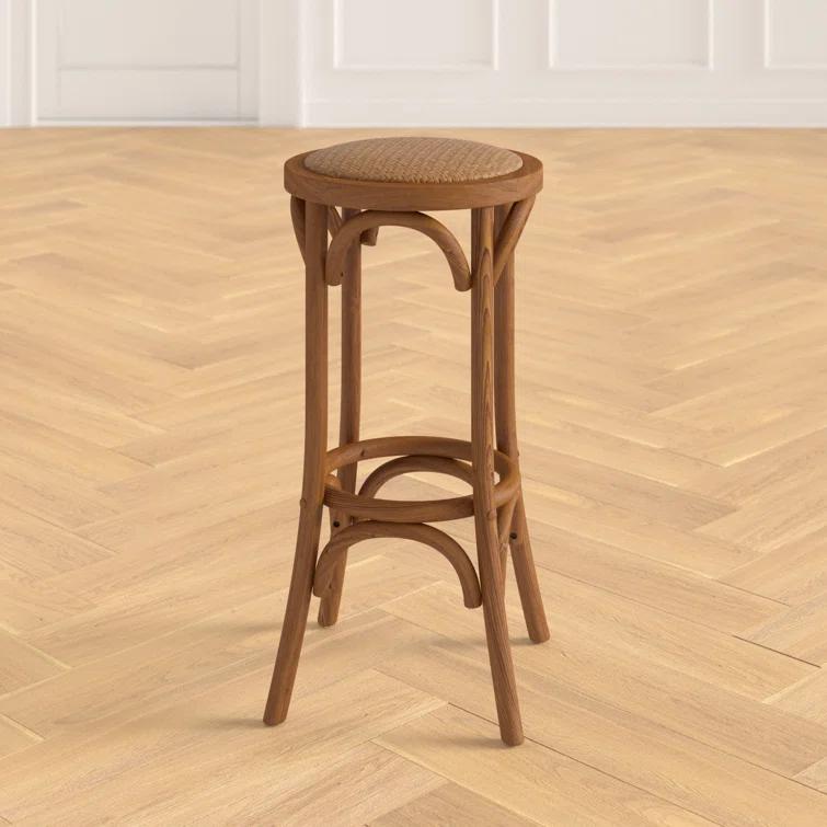 Dovecove Fredericksburg Round Rattan Seat Counter Stool with Solid Wood Frame