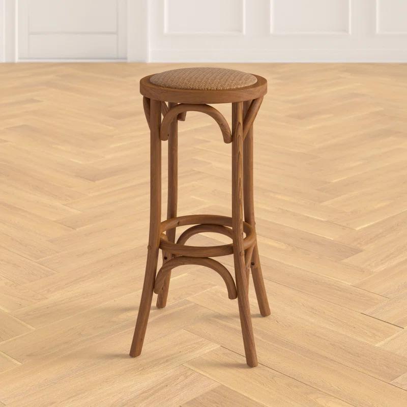 Dovecove Rae 24" Round Rattan Seat Counter Stool with Solid Wood Frame