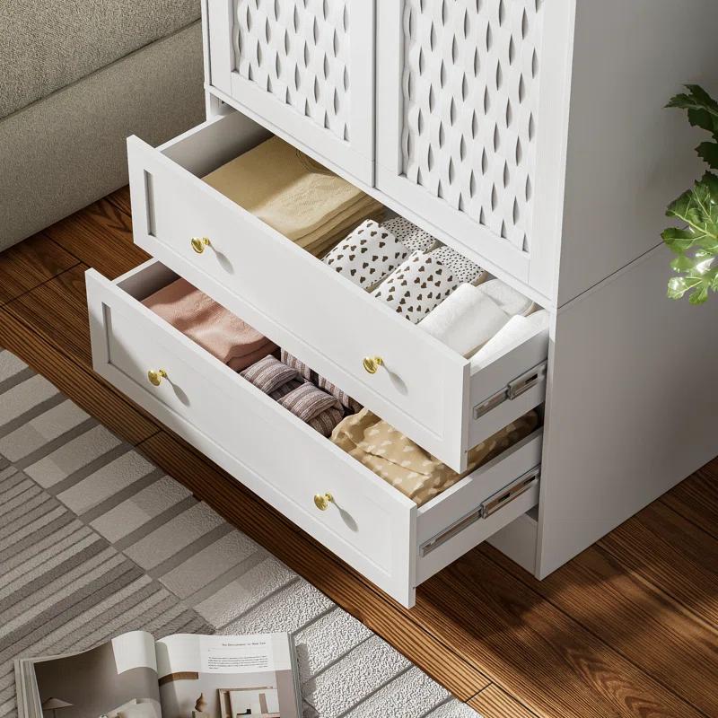 Everly Quinn Freestanding Armoire Wardrobe Closet with 2 Woven Doors