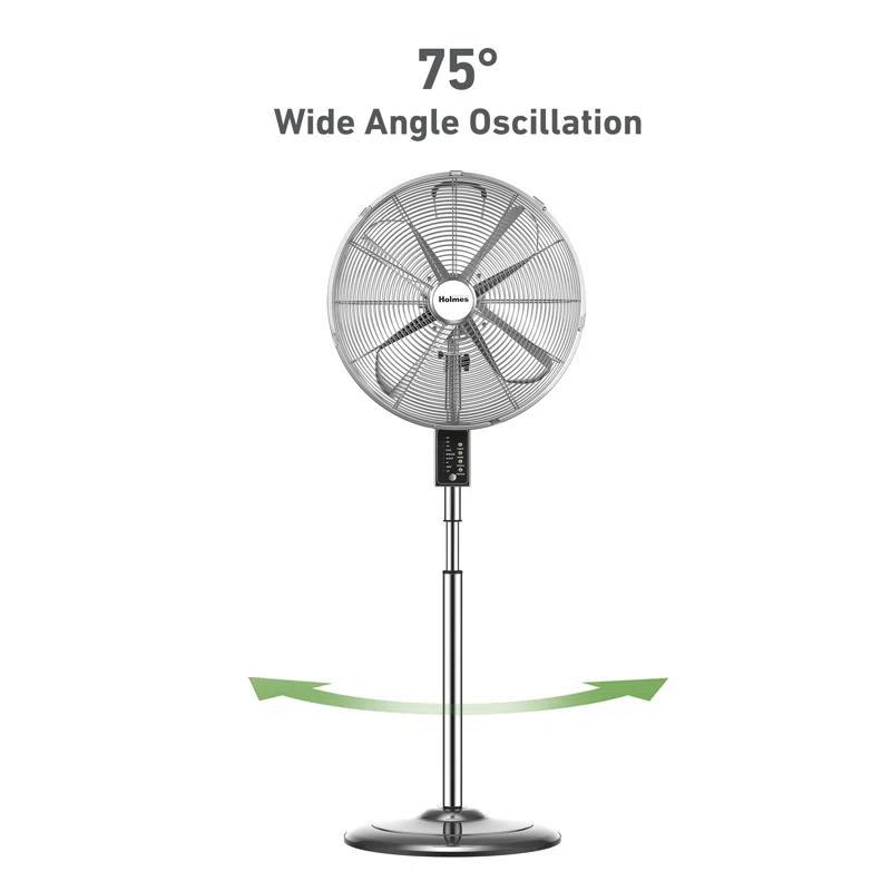 Holmes 16" Oscillating Digital Chrome Metal Stand Fan, 3 Speeds, Remote Control