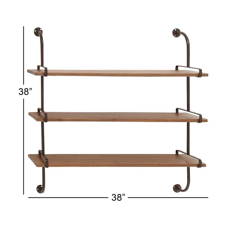 Wood 3 Level Wall Shelf with Metal Brackets