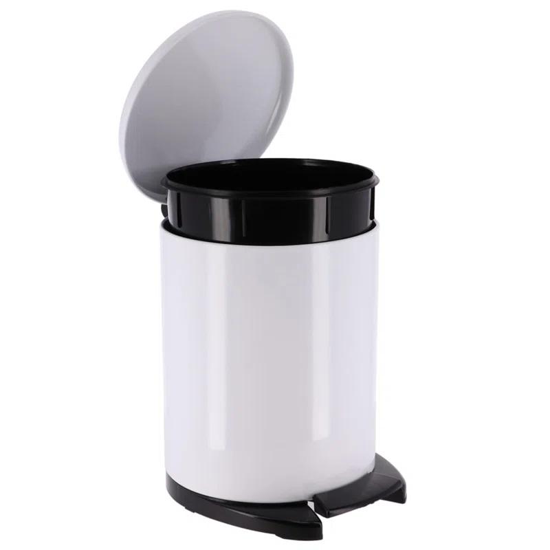 Evideco Soft Close Lid Round Metal Step on Trash Can Waste Basket  6-liters-1.6-gal.