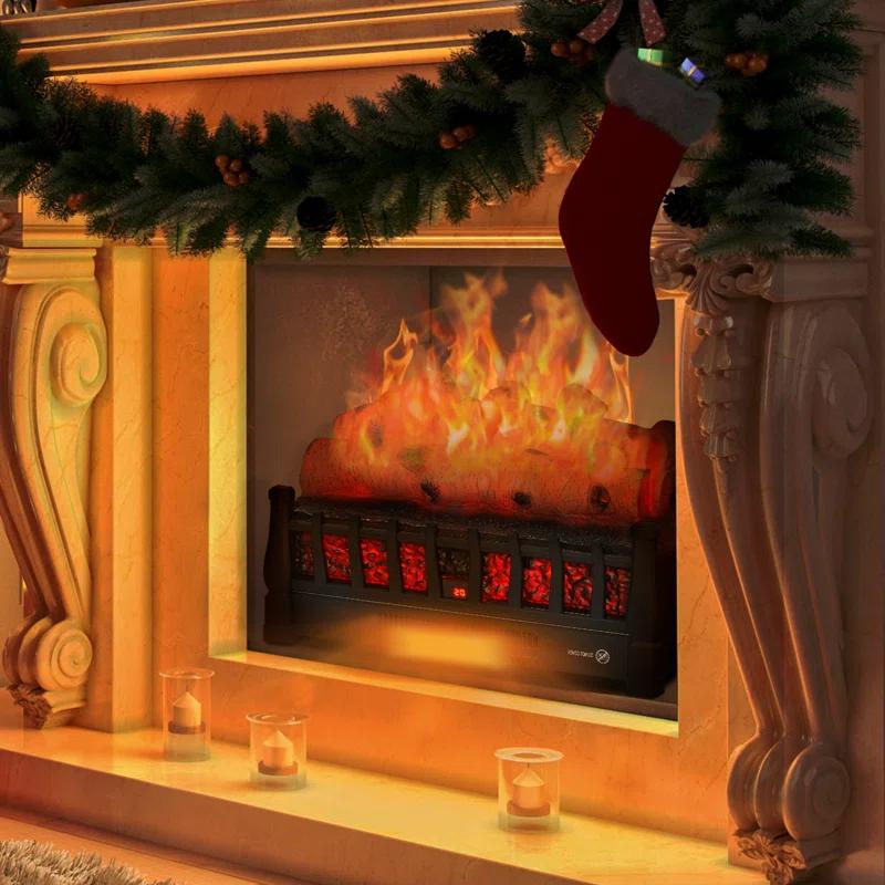 20" Electric Fireplace Log Set Heater with Realistic Ember Bed, Remote, Adjustable Flame Brightness