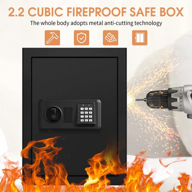 MASTER CRAFT WINDOW AND DOOR 3.0 Cubic Feet Fire Proof Safe Boxes For Home Use, Digital Home Security Safe Box With Electronic Keypad & Keys, Personal Safe For Firearm Medicine Money Documents Valuables