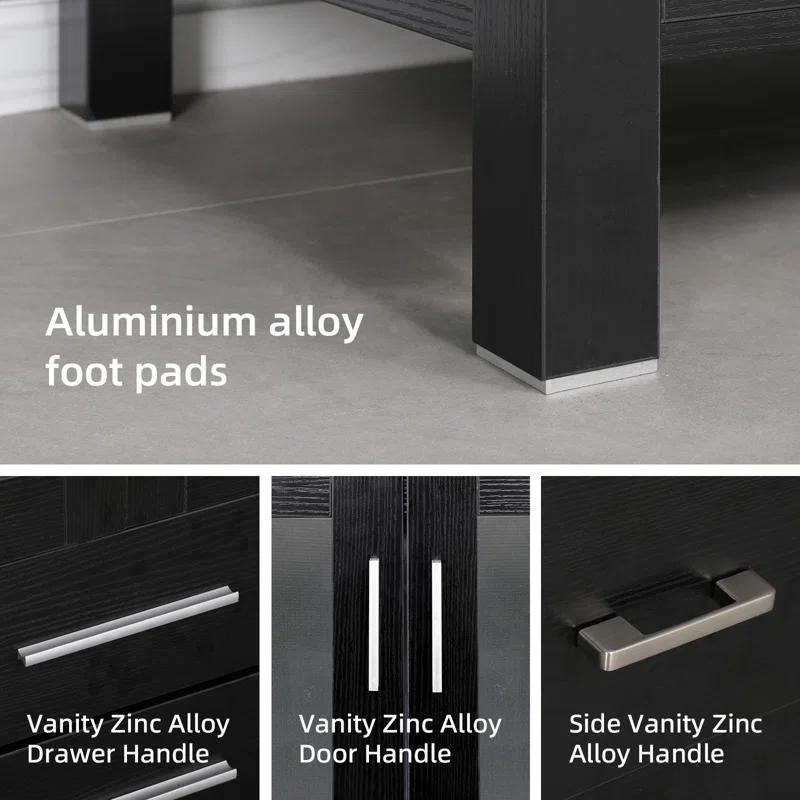 48" Single Bathroom Vanity Set with Glass Vessel Sink, Manufactured Wood Top, Water Saving Faucet