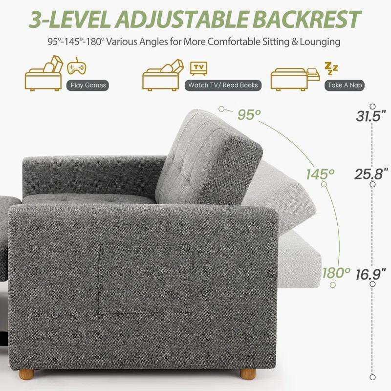 Ebern Designs Meit 49"W Convertible Sleeper Sofa 3-In-1 Reclining Sofa Bed Pull Out Couch Bed