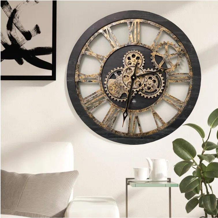The Gears Clock Wall Clock 24" Round Oversized for Living Room decor with Real Moving Gears America Collection