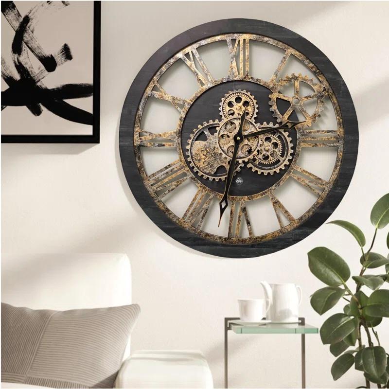 The Gears Clock Wall Clock 24" Round Oversized for Living Room decor with Real Moving Gears America Collection