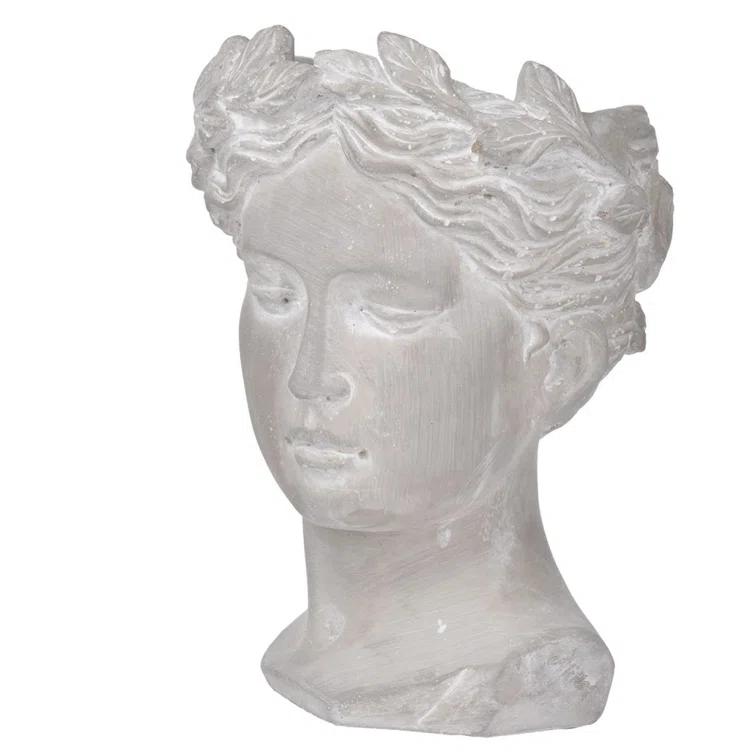 White Cement Bust Table Vase Set