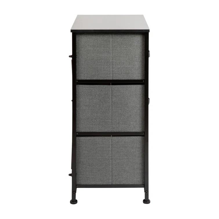 Ebern Designs Colne 3 Drawer Vertical Storage Dresser with Wood Top & Fabric Pull Drawers
