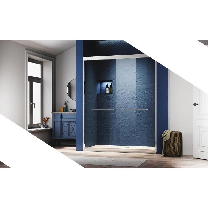 VODYXSEP Sliding Shower Glass Door 56-60 In. W X 72 In. H, Adjustable Semi Frameless Shower Door, Certified Thick Clear Clear Tempered Glass, 304 Stainless Steel Handles Y4VO-W2269P144322