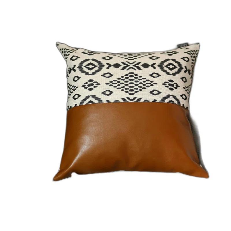 HomeRoots Geometric Faux Leather Pillow Cover