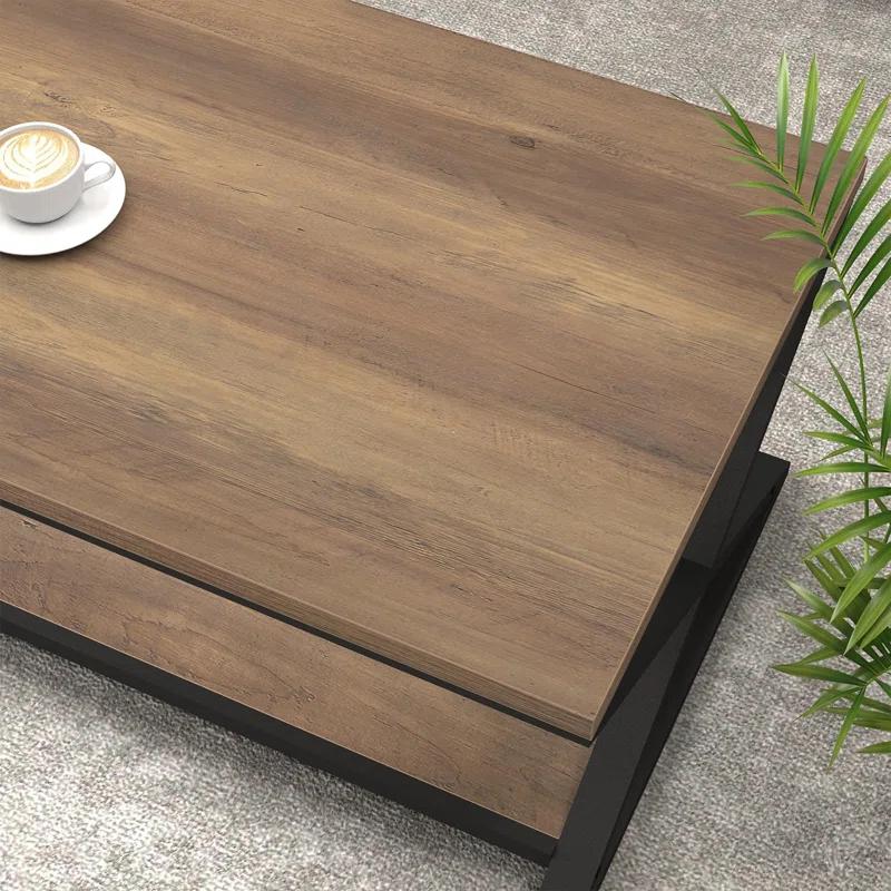 47 Inch Table with Storage Shelf, 2 Tier Rectangle Center Table Minimalist Home Tea Coffee Table