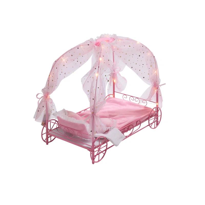 Badger Basket Royal Carriage Doll Bed with Canopy, Bedding and LED Lights