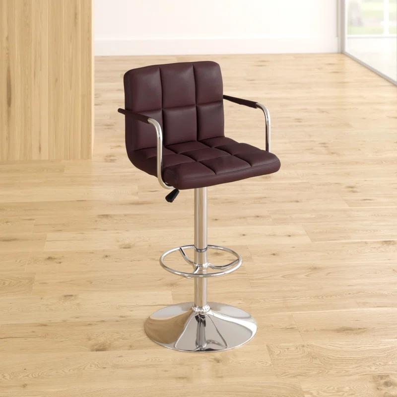 Flash Furniture Contemporary Quilted Vinyl Adjustable Height Barstool with Arms and Chrome Base