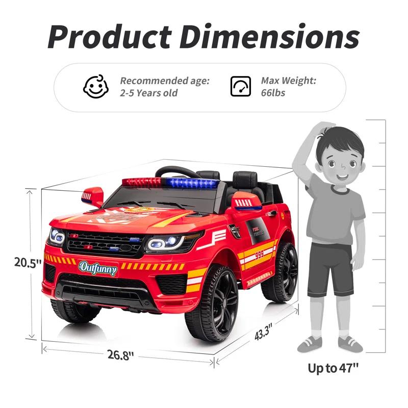 Outfunny Electric Police Car for Kids, 12 Volt Kids Ride on Toy Car with Remote Control, Bluetooth, Megaphone