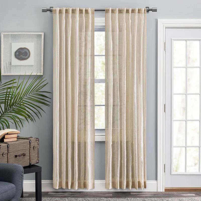 Textured Stripe Natural Curtain Panel Pair (Set of 2)