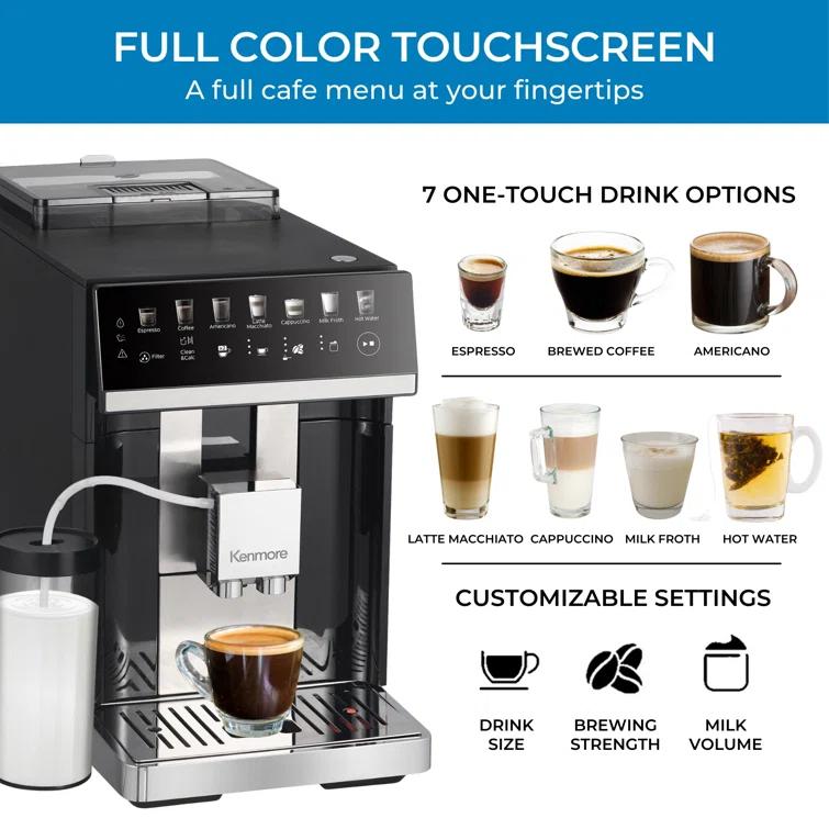 Kenmore Kenmore Super Automatic Espresso Machine with Dual Cream System Milk Frother & Grinder