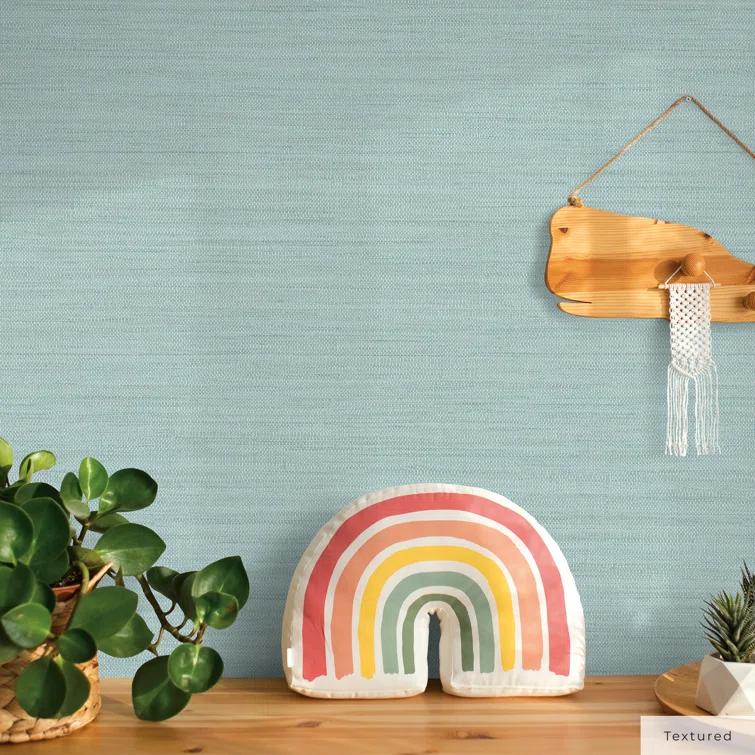 Tempaper & Co.® Faux Horizontal Grasscloth Removable Peel and Stick Wallpaper, Textured Seaglass, 56 sq ft: Vinyl, Prepasted
