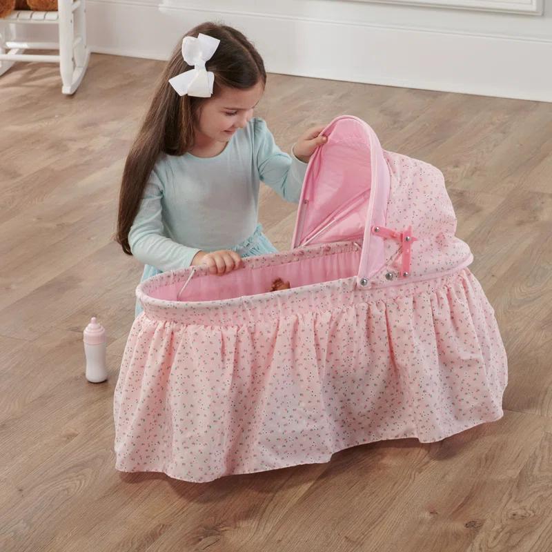 Badger Basket Folding Doll Cradle with Rosebud Fabric