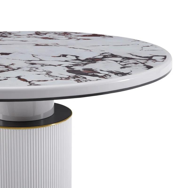 TOV Furniture Vanessa White Marble Lacquer 53" Round Dining Table