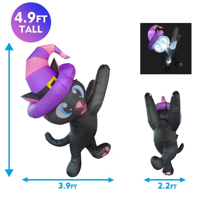 GOOSH Halloween Inflatable 4.9 FT Hanging Black Cat Blow Up Hanging Halloween Decorations with LED Lights