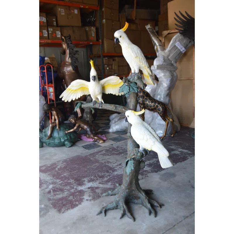 Nifao Statues Three Cockatoo on a Tree Bronze Statue -  Size: 55"L x 34"W x 68"H.