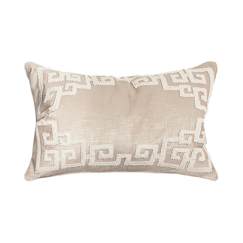 Elisabeth York Gaia Dimensional Greek Key Solid Natural Tan Cotton Decorative Throw Pillow With Insert