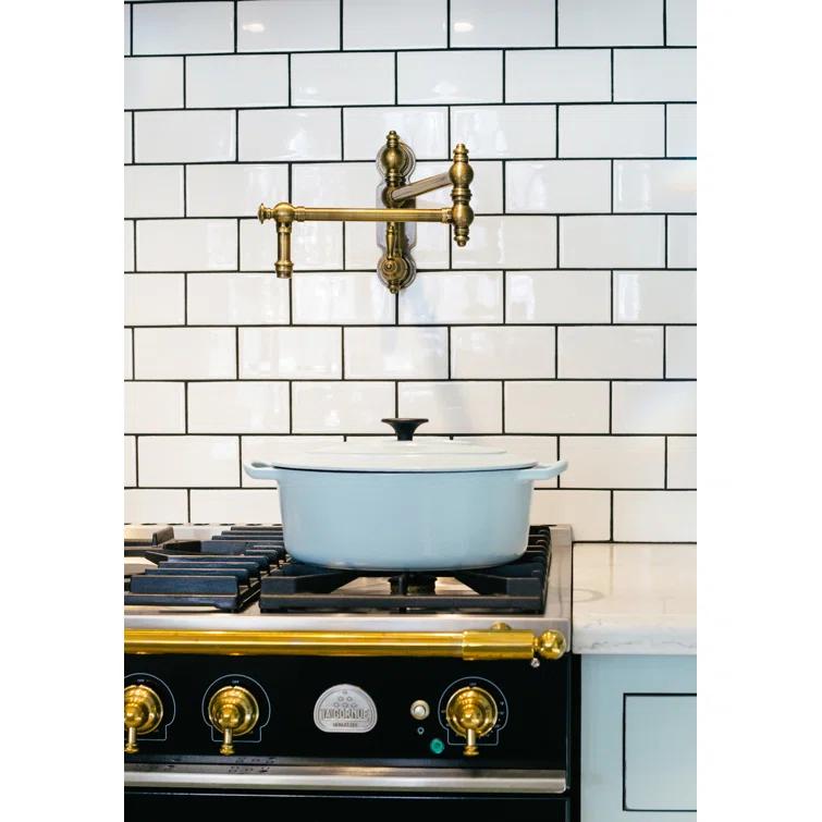 Antique Brass Wall Mounted Pot Filler with Dual Handles