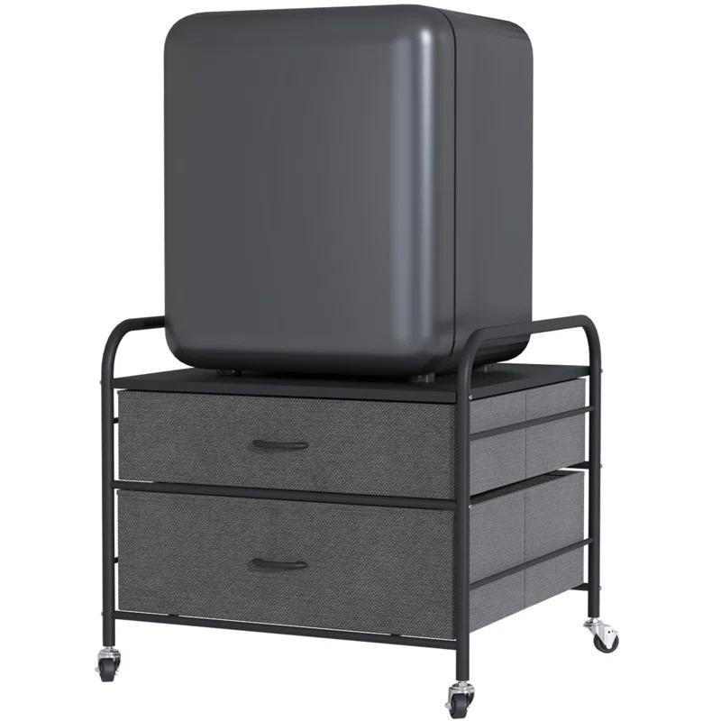 Hokku Designs 2 Drawer Dresser, 120LBS Fabric Storage Tower, 2 Drawer Storage Cart, Mini Fridge Stand With Storage, Metal Frame Iron Top