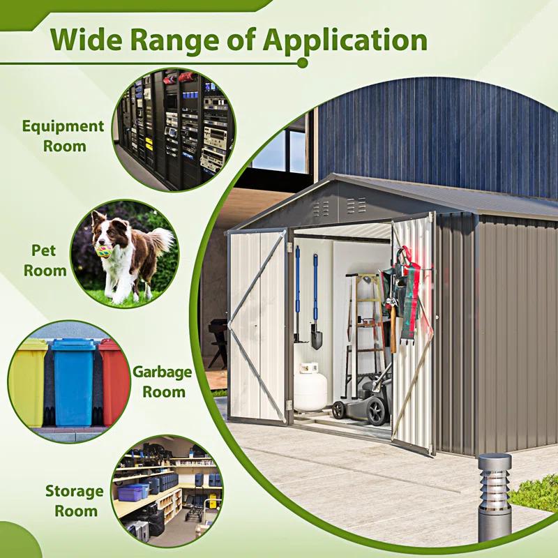 Wentygam 10X8 FT Outdoor Storage Shed, All Weather Metal Sheds With Lockable Doors, Tool Shed For Garden, Patio, Backyard, Lawn, Black