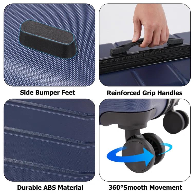 Smugdesk.com 3-Piece Luggage Set, ABS Travel Suitcase Set with TSA lock