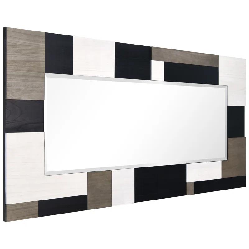 Empire Art Direct "Geometric Blocks" Hand Made Solid Paulownia Wood Beveled Leaner Mirror size 80" x 40"