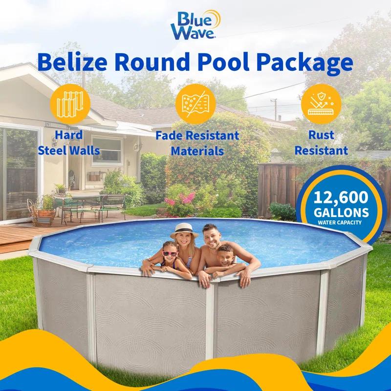 Blue Wave Products Belize Round 52-in Deep 6-in Top Rail Swimming Pool Package