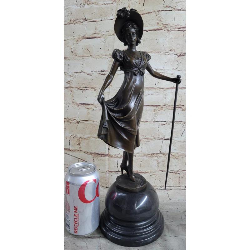 Wildon Home® Little Bo Peep Bronze Statue Sculpture Female Figure In Hat 17 Inches X 7 Inches
