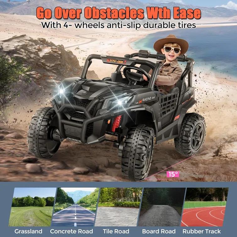Ancheer 24v 2 Seater Ride on Car with Remote Control, 4WD/2WD Kids Power Electric Wheel UTV, 20" Spacious Seat, 4 Shock Absorbers, Music, Bluetooth, 24 Volt Ride On Toys for Boys/Girls