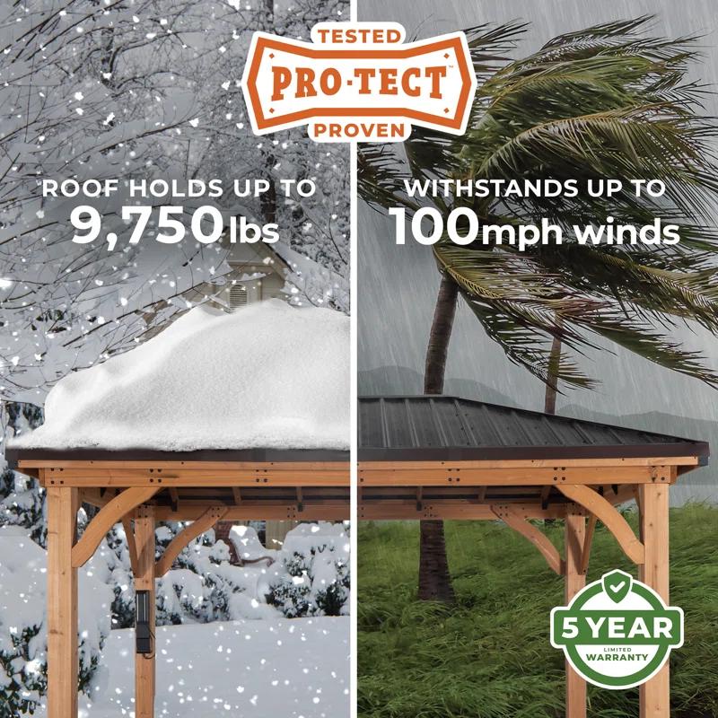 Backyard Discovery Backyard Discovery Barrington 16' x 12' Cedar Wood Outdoor Patio Gazebo with Hardtop Galvanized Steel Hip Roof and PowerPort
