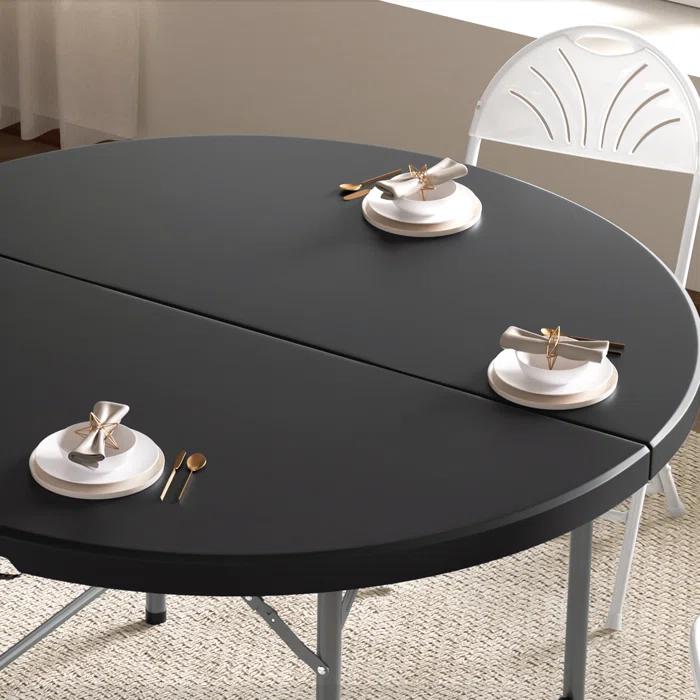 Plastic Round Folding Table, Portable Foldable Party Banquet Table for Camping Dining Outdoor Picnic