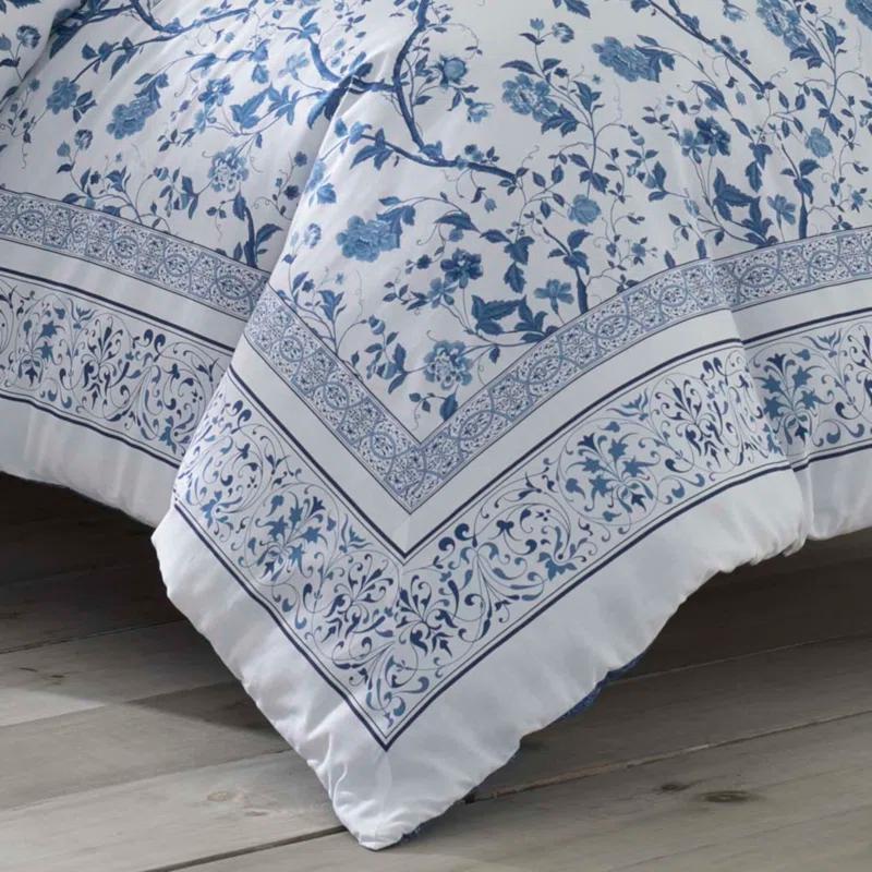 Laura Ashley Charlotte Cotton Reversible Blue Comforter Set