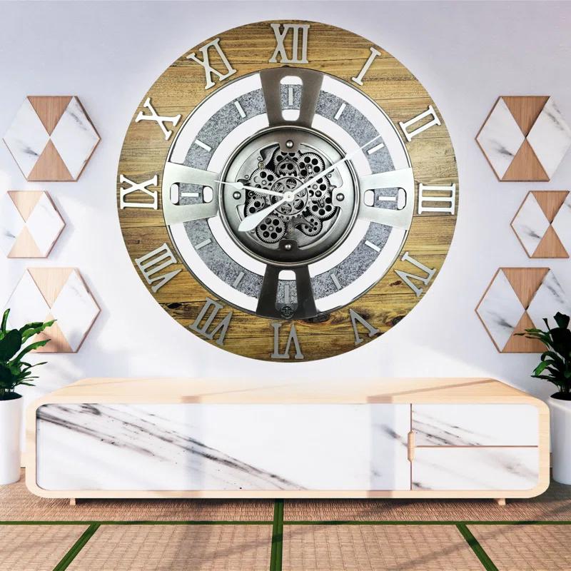 The Gears Clock Wall Clock 36" Oversized for Living Room decor with Real Moving Gears England Collection